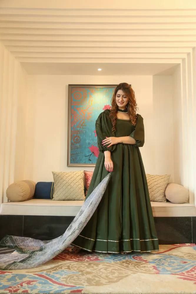 Teal Green Silk Maxi Set - shree fashion