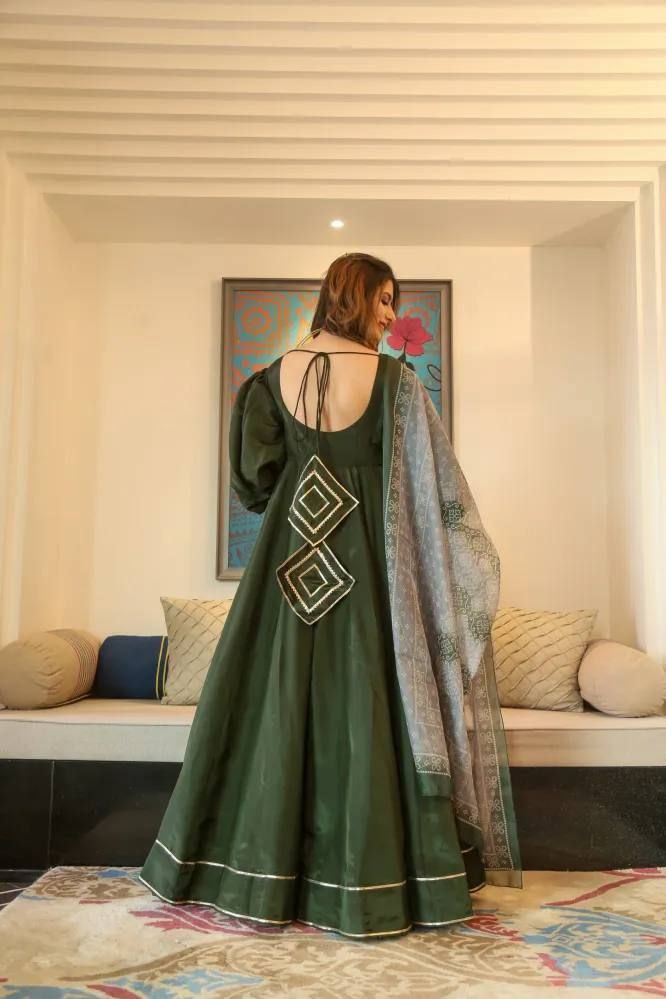 Teal Green Silk Maxi Set - shree fashion