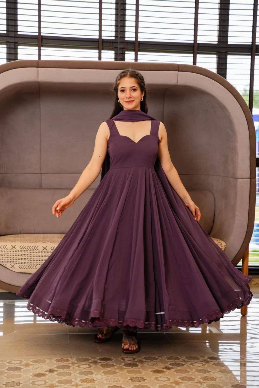 Purple Anarkali Suit With A Sweetheart Neckline