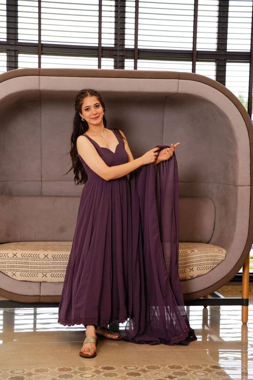 Purple Anarkali Suit With A Sweetheart Neckline