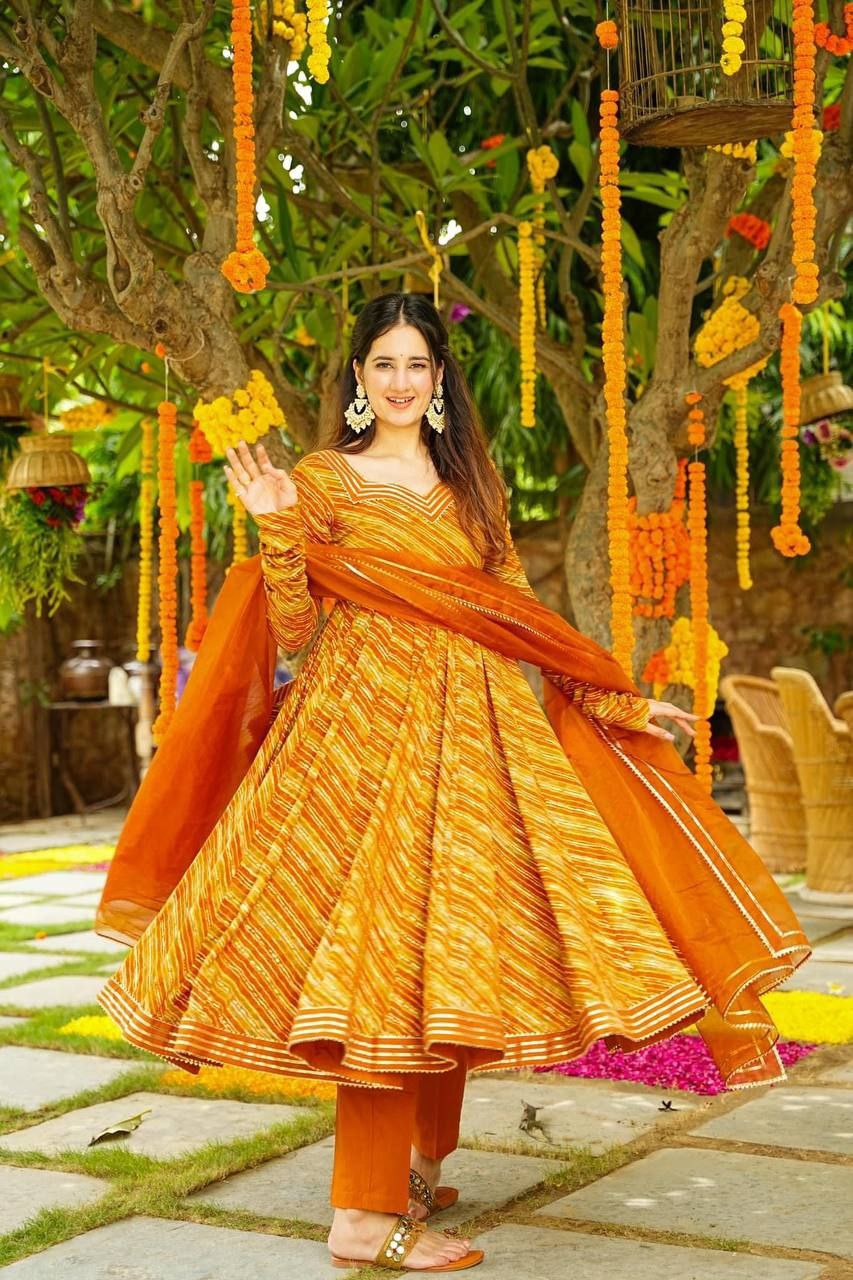 Mustard Hues Leheriya Suit Set - Shree Fashion