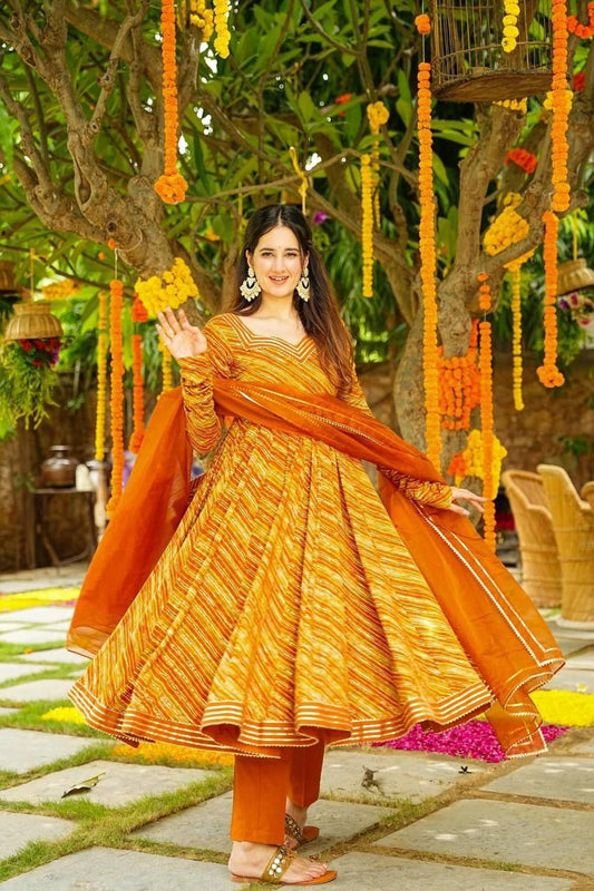 Mustard Hues Leheriya Suit Set - Shree Fashion