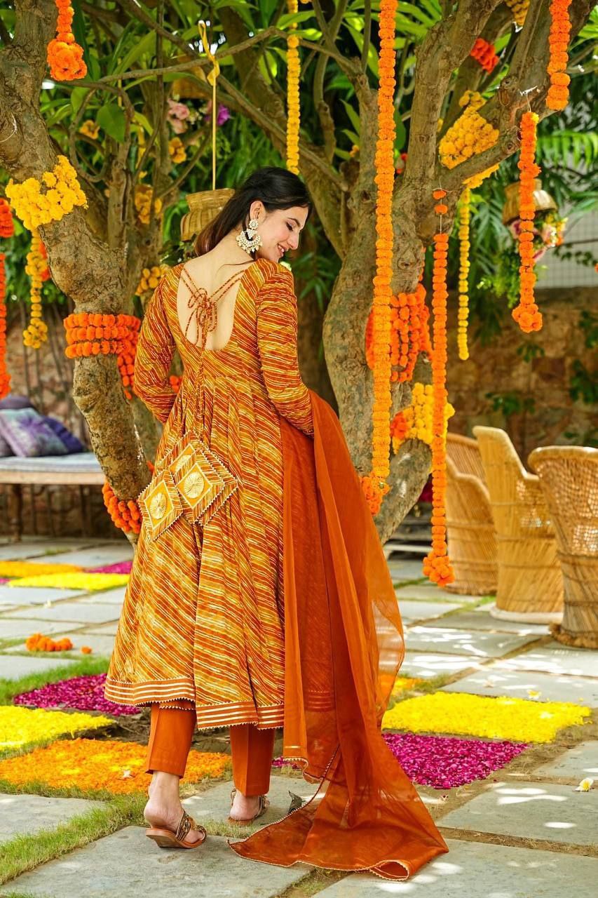 Mustard Hues Leheriya Suit Set - Shree Fashion