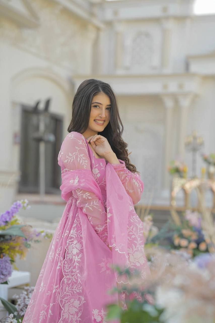 Parvati Pink Organza Palazzo Suit Set