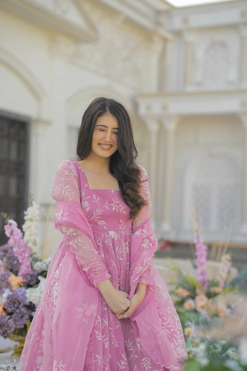 Parvati Pink Organza Palazzo Suit Set