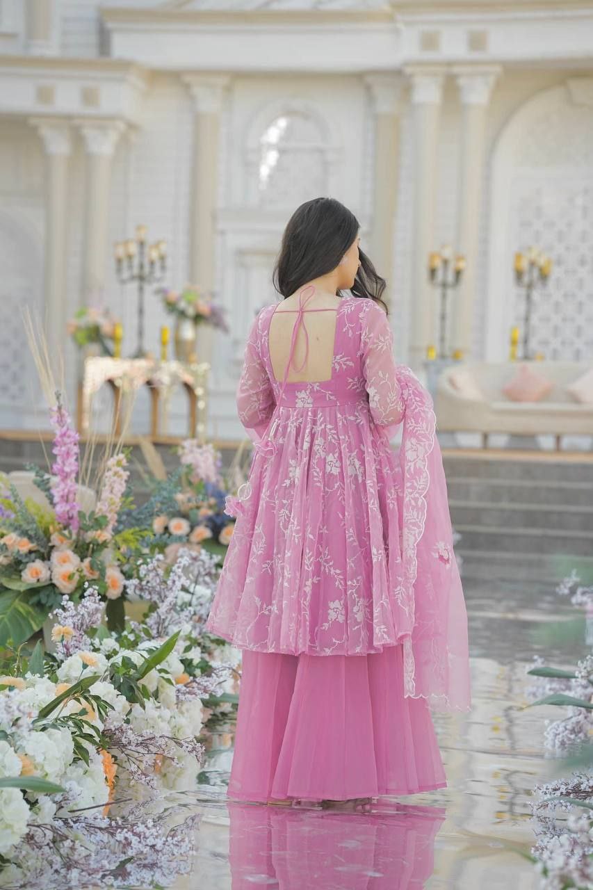 Parvati Pink Organza Palazzo Suit Set