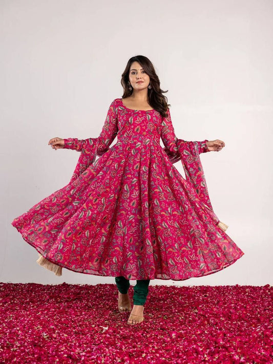 Ethnic Motif Printed Regular Anarkali Kurta & Churidar With Dupatta