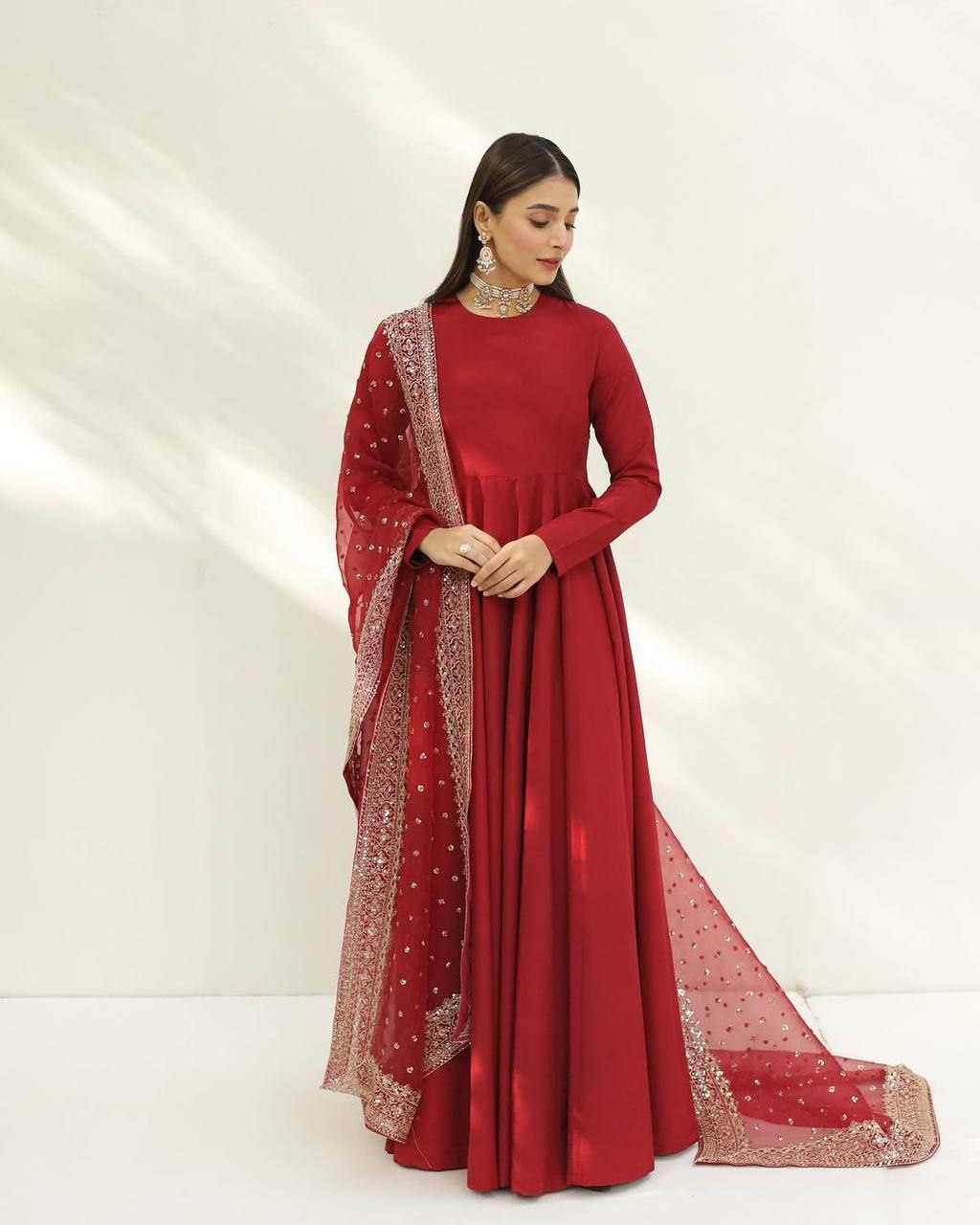 Luxurious Red Georgette Anarkali Dress For Special Occasions - Shree Fashion