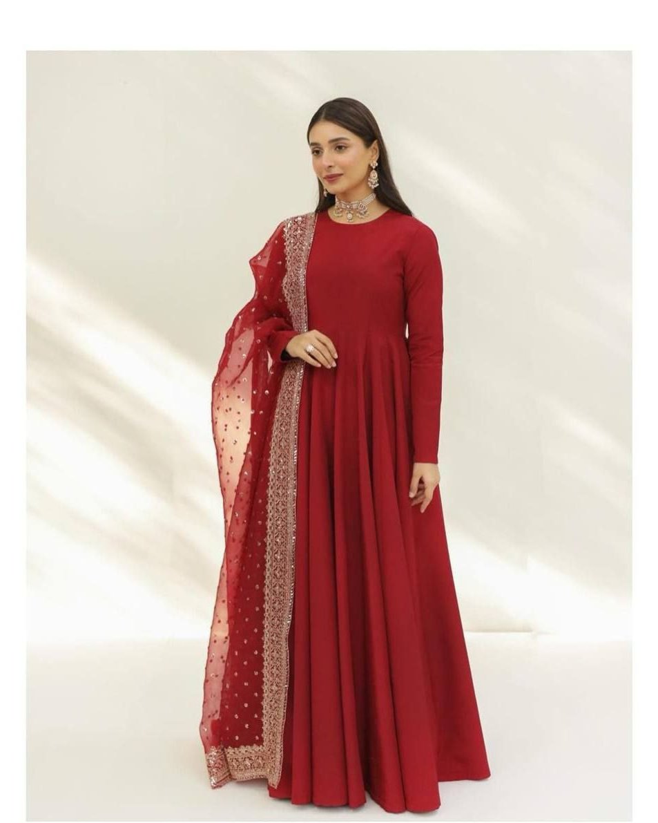 Luxurious Red Georgette Anarkali Dress For Special Occasions - Shree Fashion