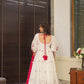 White-Red Embroidered Georgette Anarkali Suit Set