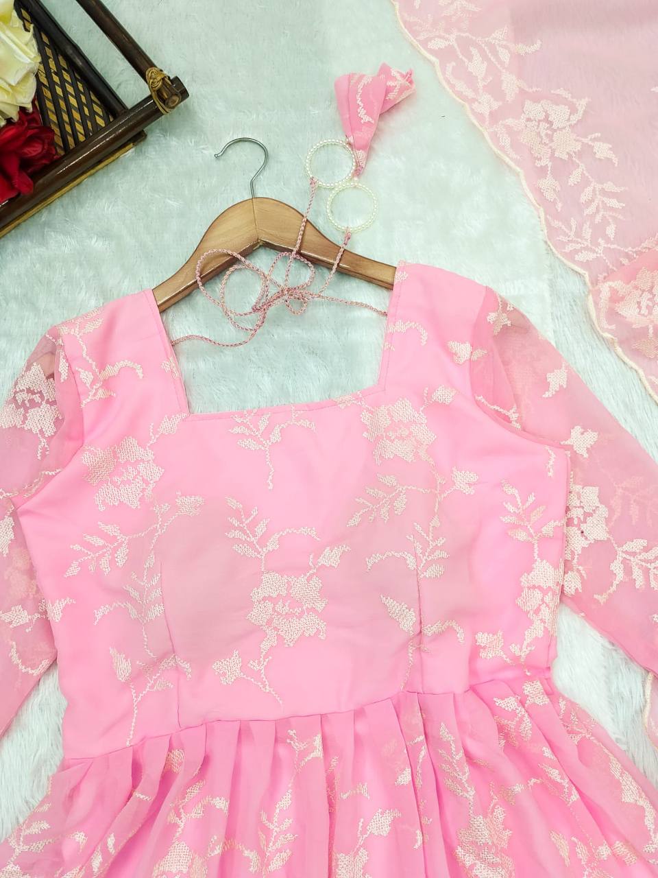 Parvati Pink Organza Palazzo Suit Set