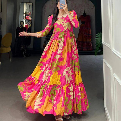 New Launch Silk Crep Floral Print Long Gown - Shree Fashion