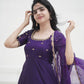 The Beautiful Purple Embroidered Anarkali Dress With Georgette Bandhani Dupatta