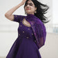 The Beautiful Purple Embroidered Anarkali Dress With Georgette Bandhani Dupatta