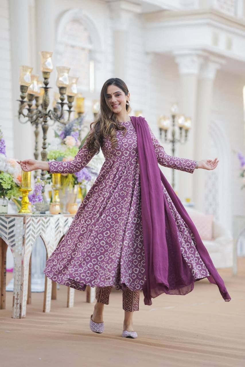 Muslin Wine Anarkali Suit Set - Shree Fashion