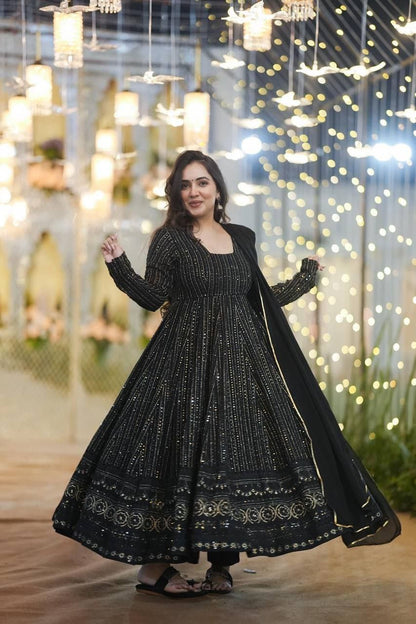 Night Star Black Embroidered Georgette Suit Set