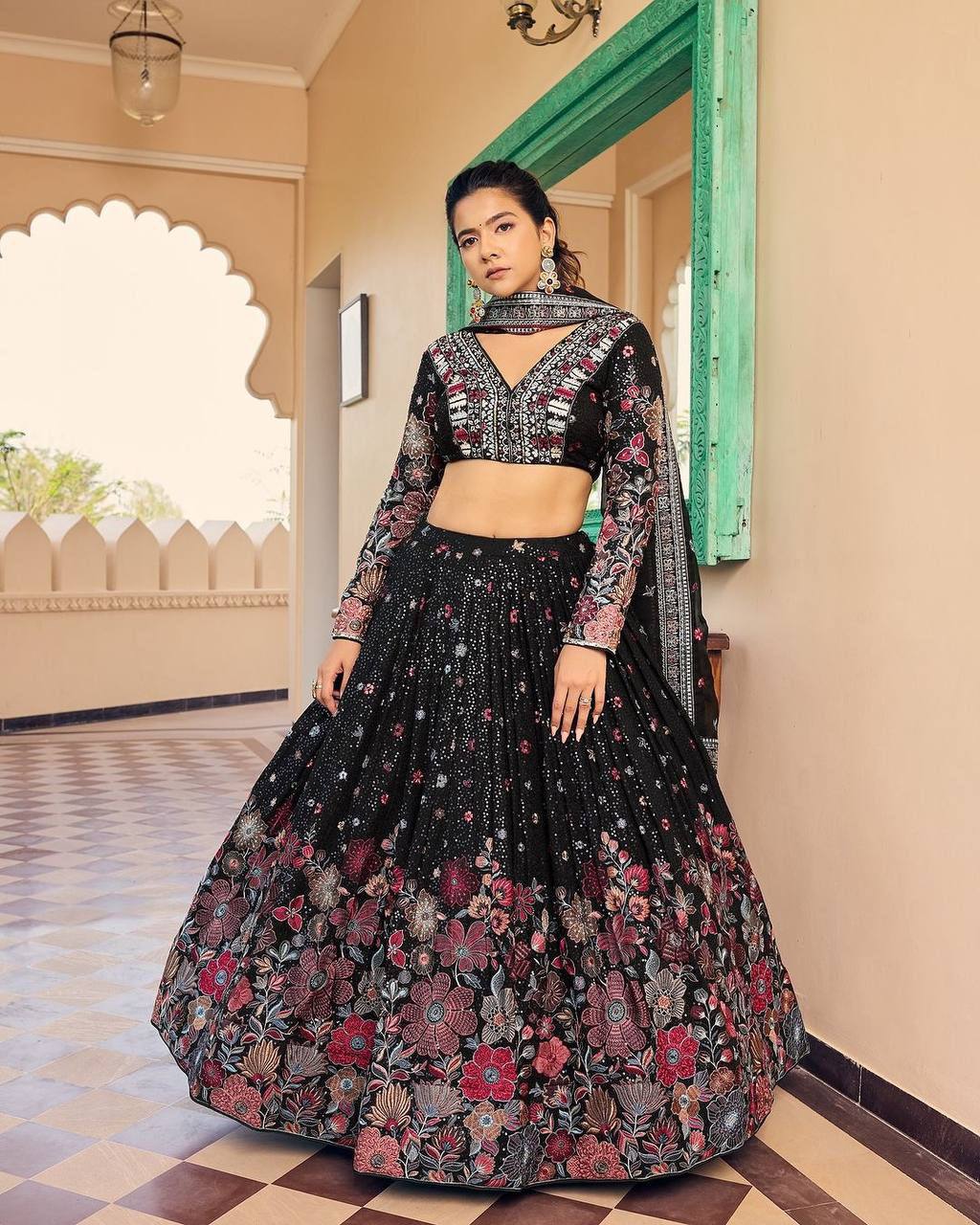 Elegant Black Georgette Lehenga Choli