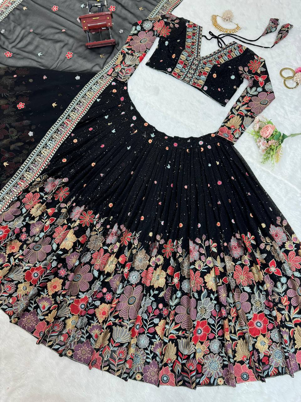 Elegant Black Georgette Lehenga Choli