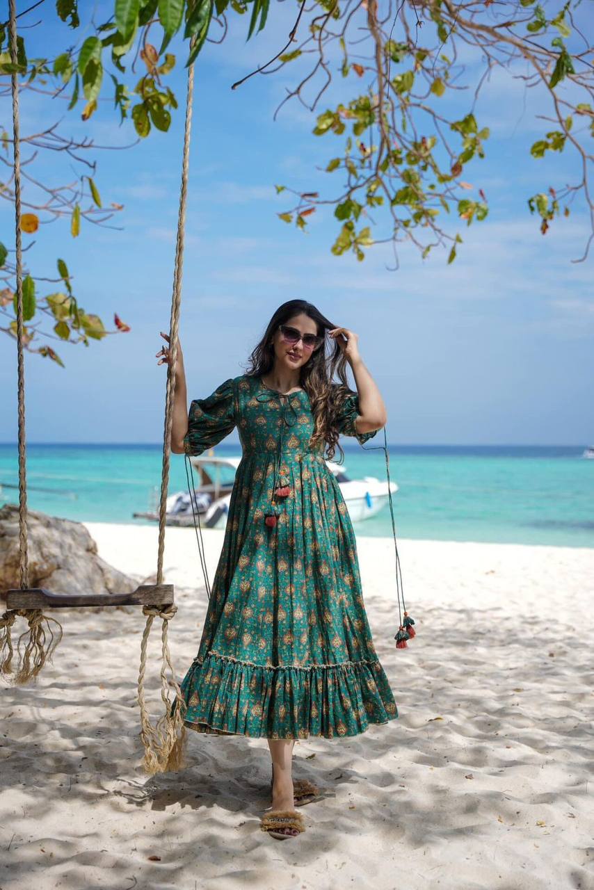 Green Maxi Dresses For Women by shree fashion