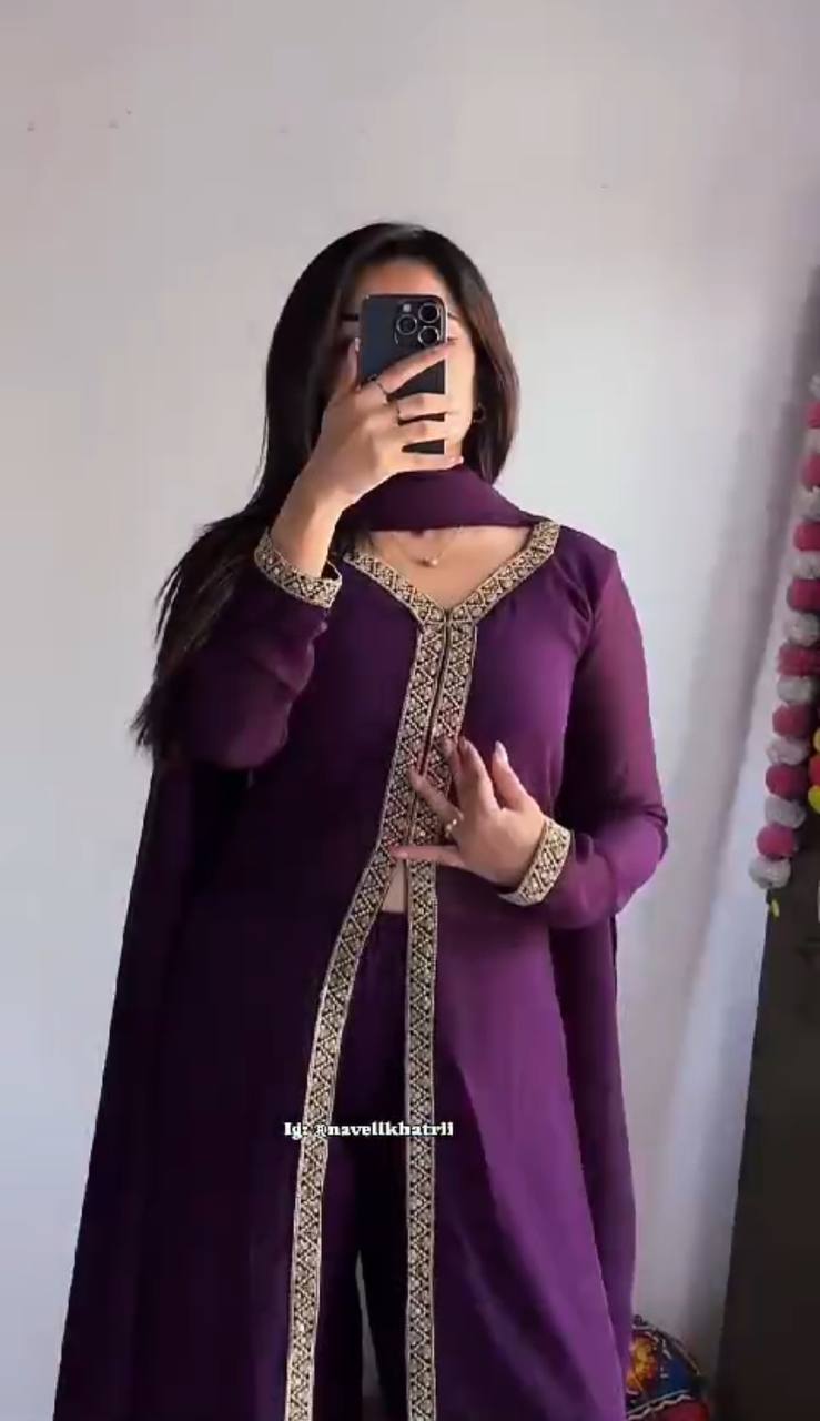 Western Designer Wine Color Georgette Kurti Suit