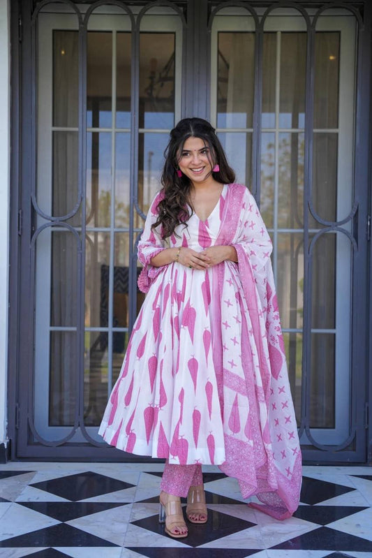 Anarkali Leaf Print Outfit - Shree Fashion