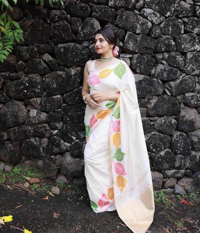 Woven Art Silk Saree in White