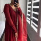 Red  Metal Chinnon Anarkali Dress