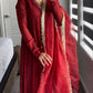 Red  Metal Chinnon Anarkali Dress