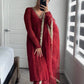 Red  Metal Chinnon Anarkali Dress