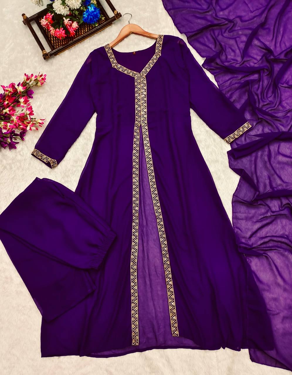 Western Designer Wine Color Georgette Kurti Suit