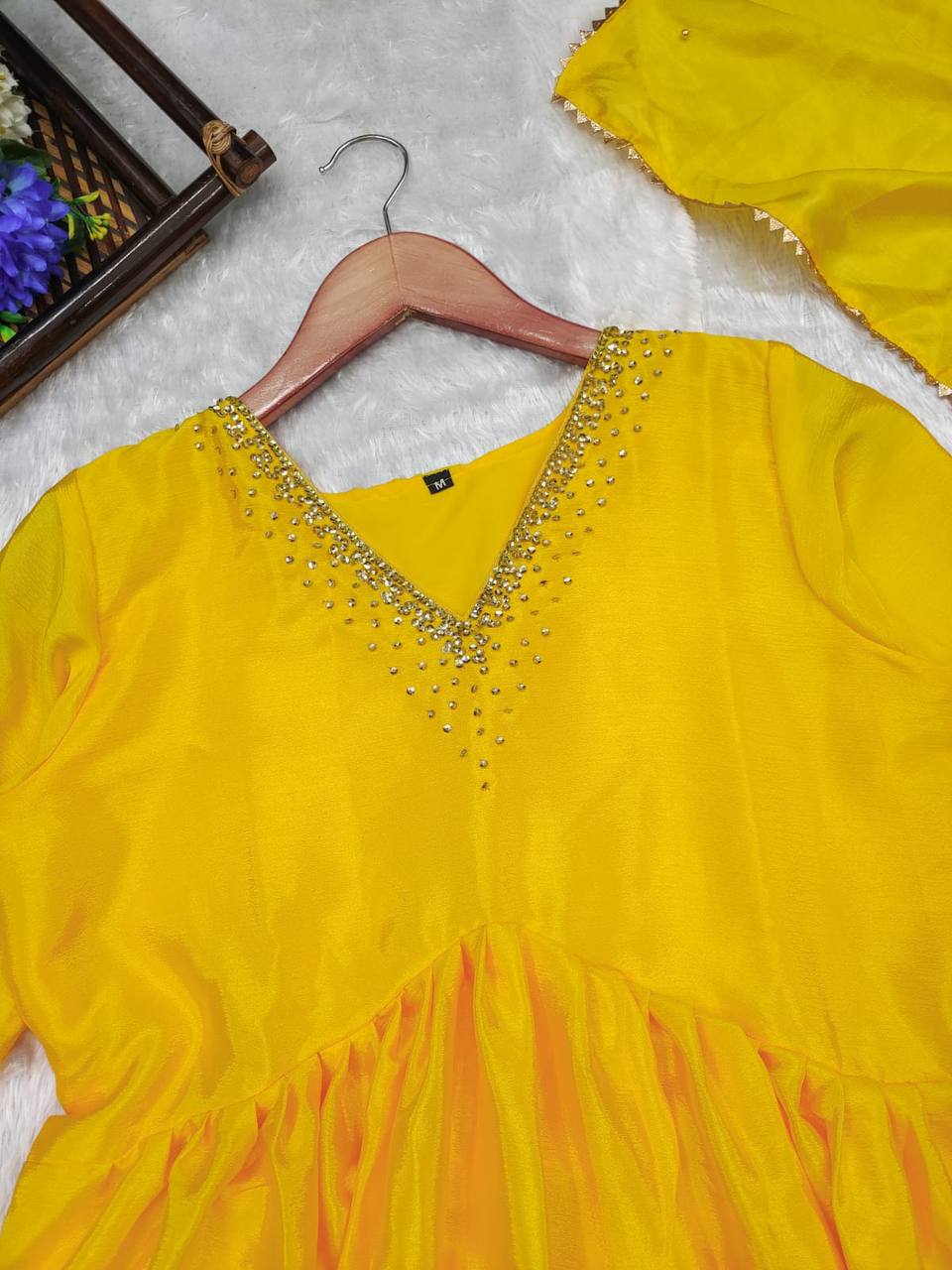 Beauty Anarkali Yellow Kurti Palazzo Set For Women By shree-fashion