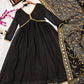 Qatra Black Designer Georgette Anarkali Suit Set