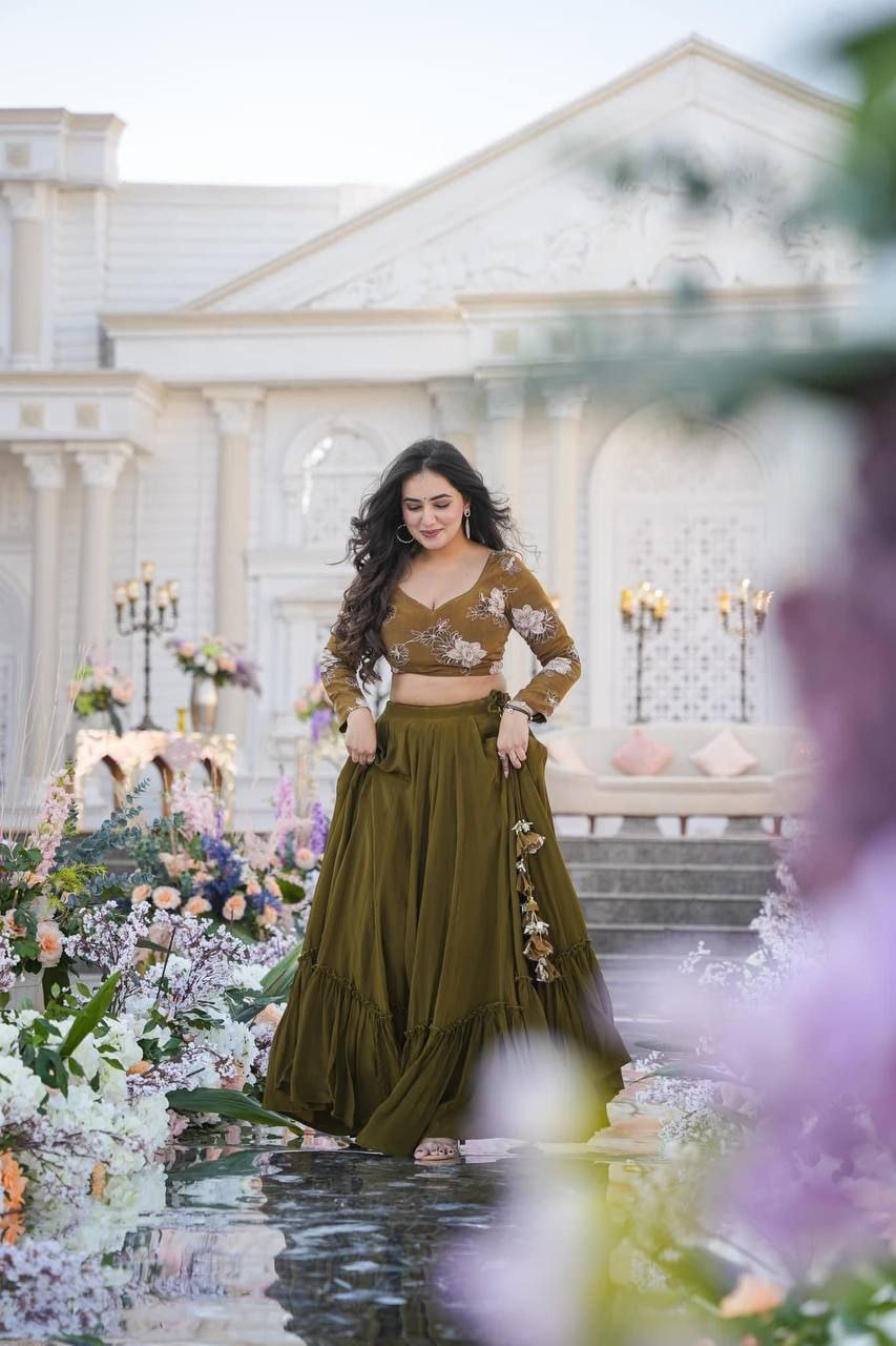 Radiant Olive Green Lehenga : A Stunning Wedding Gala Ensemble