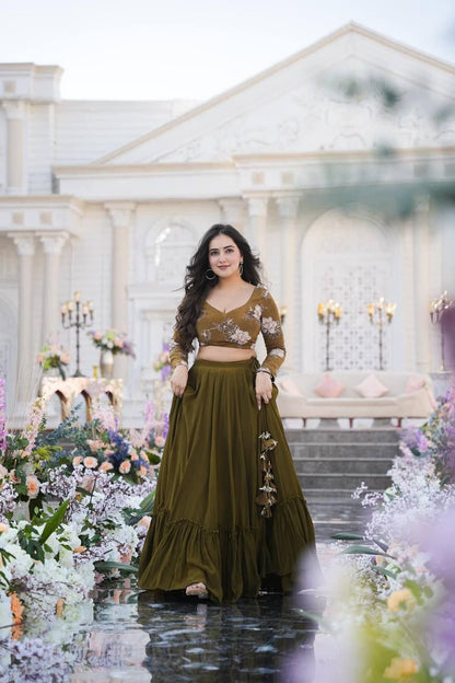 Radiant Olive Green Lehenga : A Stunning Wedding Gala Ensemble