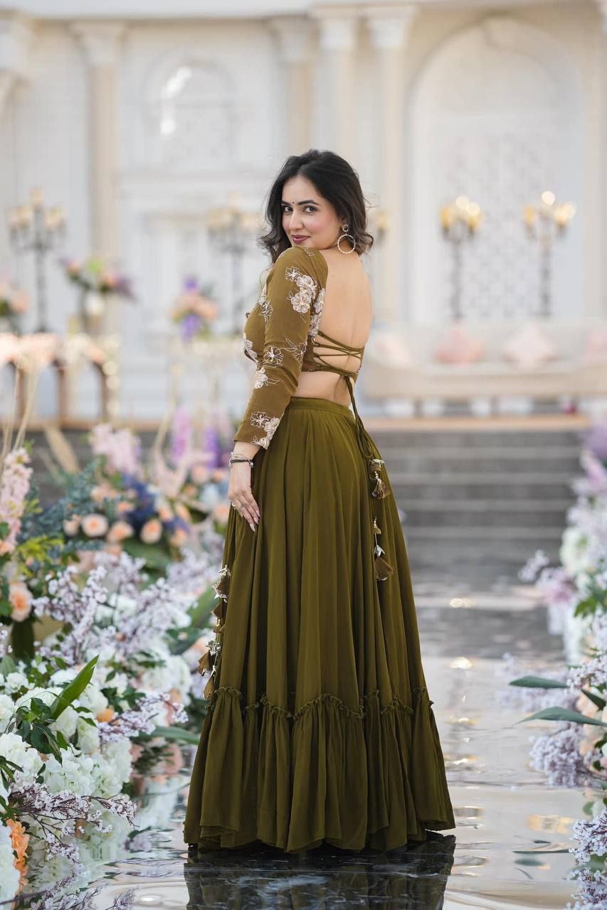 Radiant Olive Green Lehenga : A Stunning Wedding Gala Ensemble