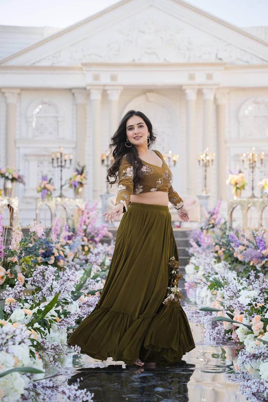 Radiant Olive Green Lehenga : A Stunning Wedding Gala Ensemble