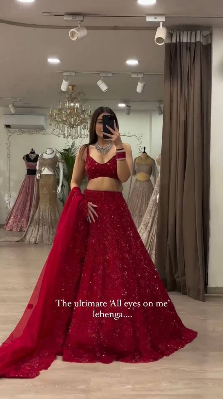 Heavy Flair Crop Top Red Lehenga Choli With Dupatta