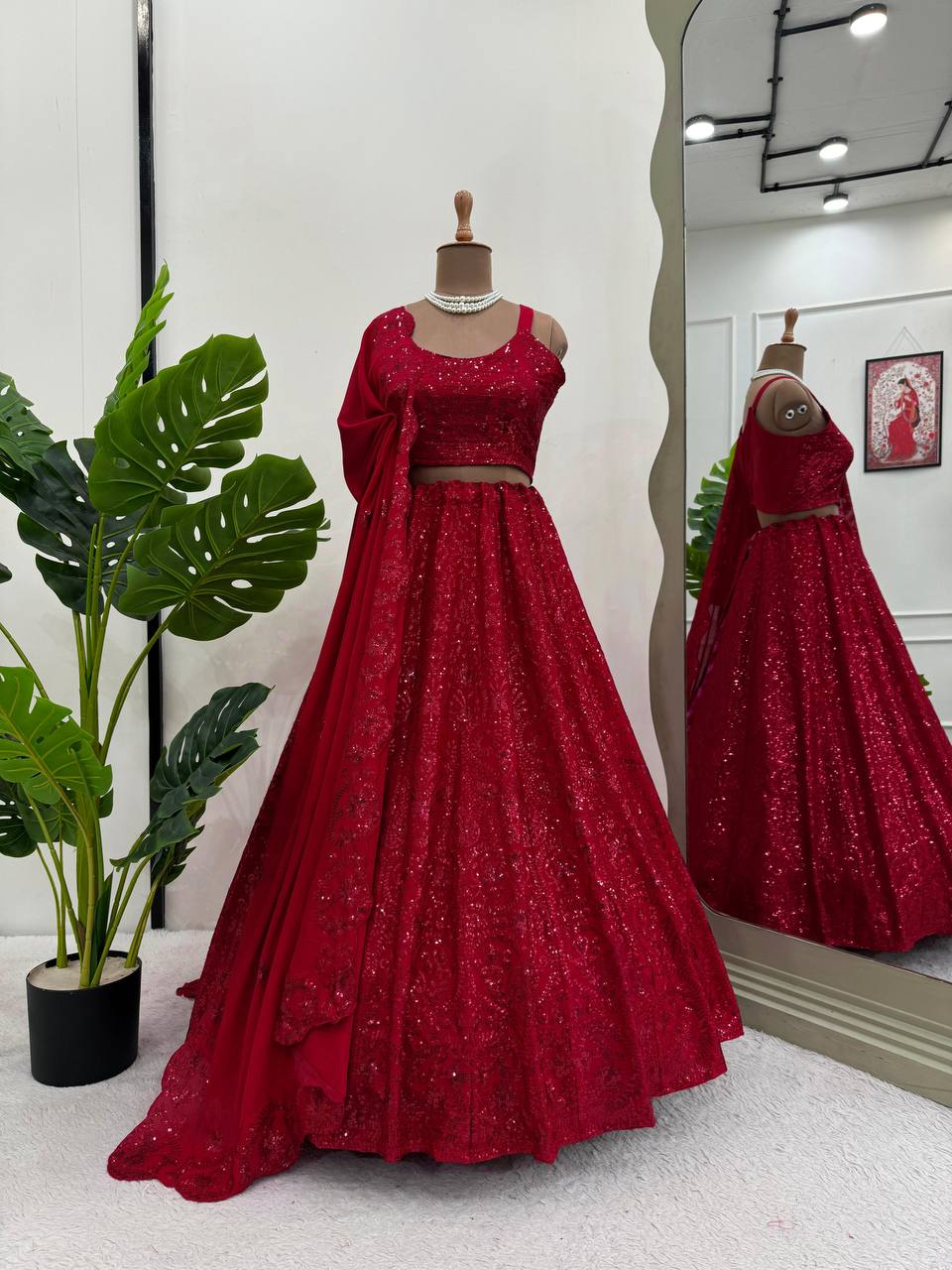 Heavy Flair Crop Top Red Lehenga Choli With Dupatta