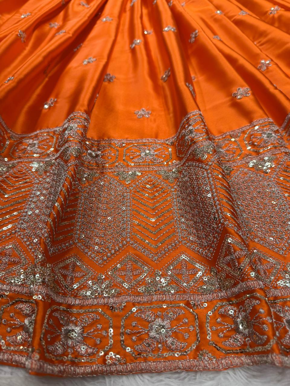 Orange Color Embroidered Semi Stitched Bridal Lehenga Choli