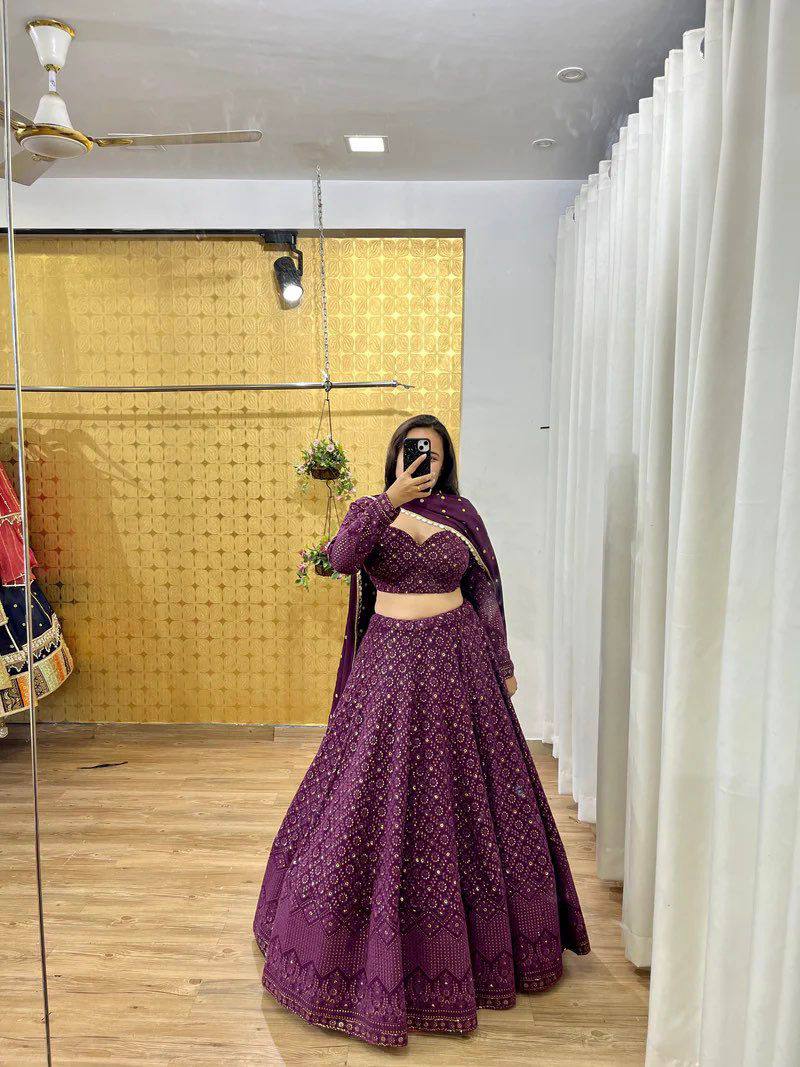 Sequence Work Wine Color Lehenga Choli For Sangeet Function