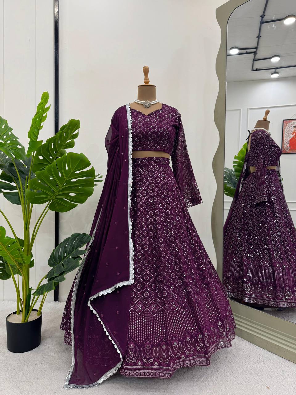 Sequence Work Wine Color Lehenga Choli For Sangeet Function