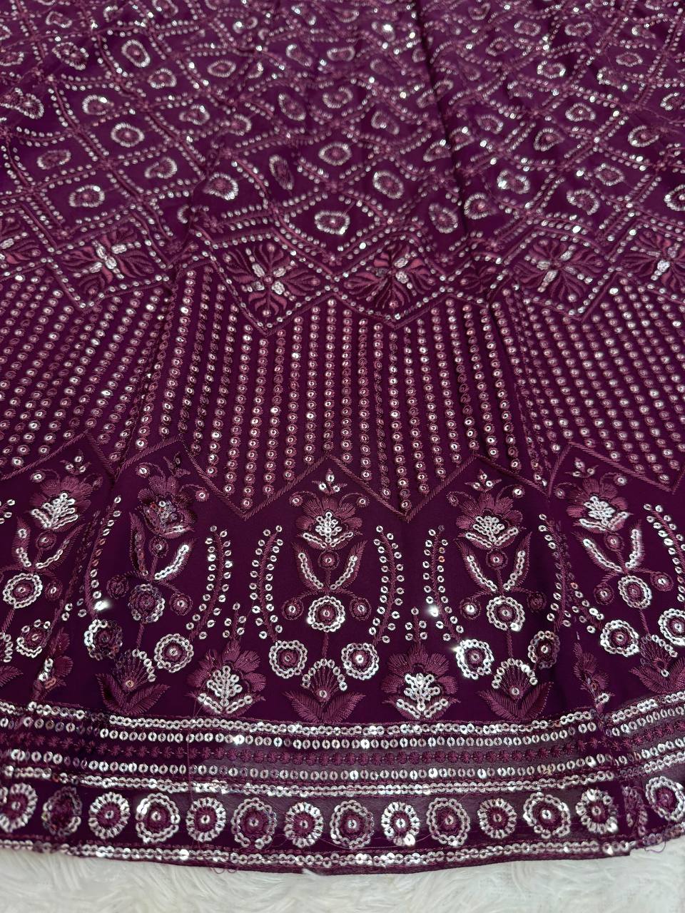 Sequence Work Wine Color Lehenga Choli For Sangeet Function