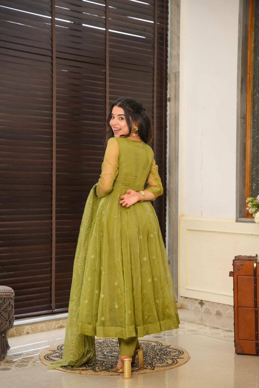 Green Organza Suit Set -Buy Shree Fashion