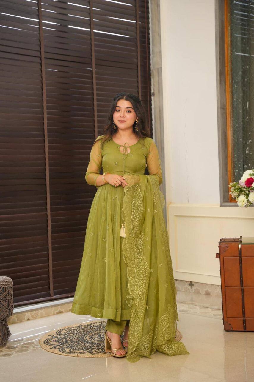 Green Organza Suit Set -Buy Shree Fashion