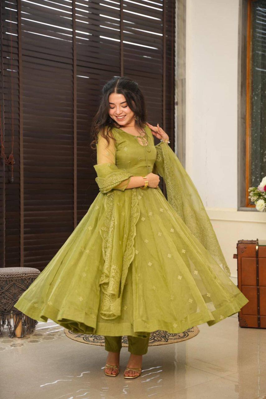 Green Organza Suit Set -Buy Shree Fashion