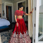 Red Velvet Lehenga With Peacock Embroidery - Buy Shree Fashion