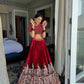 Red Velvet Lehenga With Peacock Embroidery - Buy Shree Fashion