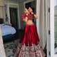 Red Velvet Lehenga With Peacock Embroidery - Buy Shree Fashion