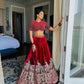 Red Velvet Lehenga With Peacock Embroidery - Buy Shree Fashion