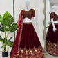 Red Velvet Lehenga With Peacock Embroidery - Buy Shree Fashion